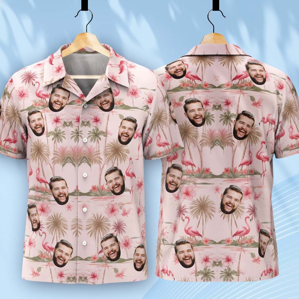 Flamingo Hibicus Hawaiian Shirt, Flamingo Pink Summer Shirt, Beach Vibes Shirt - auphotoblanket