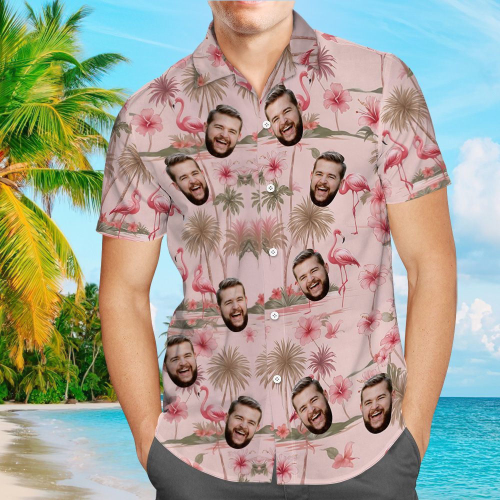 Flamingo Hibicus Hawaiian Shirt, Flamingo Pink Summer Shirt, Beach Vibes Shirt - auphotoblanket