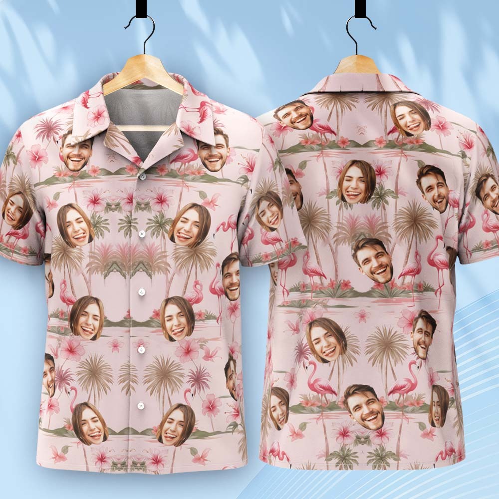 Flamingo Hibicus Hawaiian Shirt, Flamingo Pink Summer Shirt, Beach Vibes Shirt - auphotoblanket