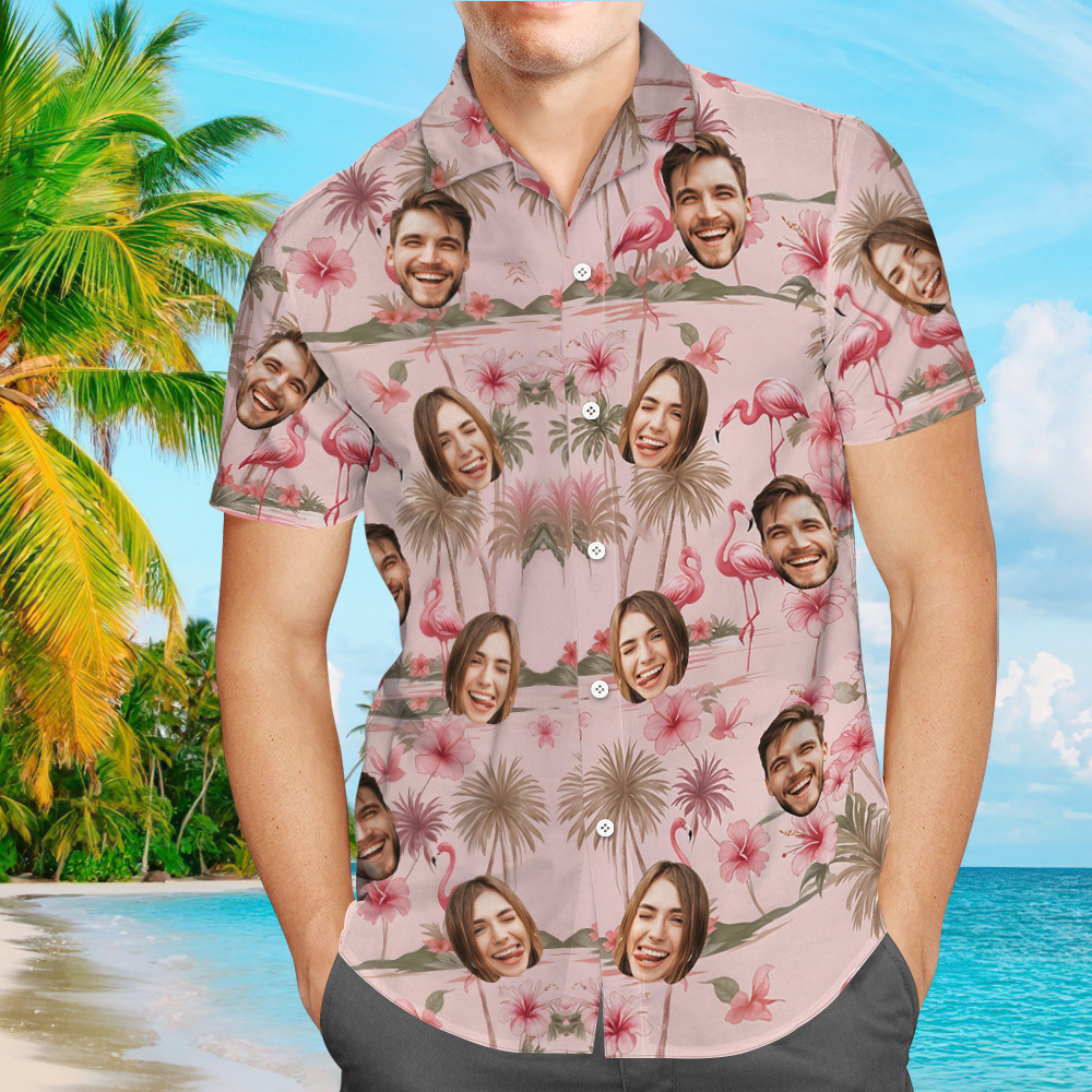 Flamingo Hibicus Hawaiian Shirt, Flamingo Pink Summer Shirt, Beach Vibes Shirt - auphotoblanket