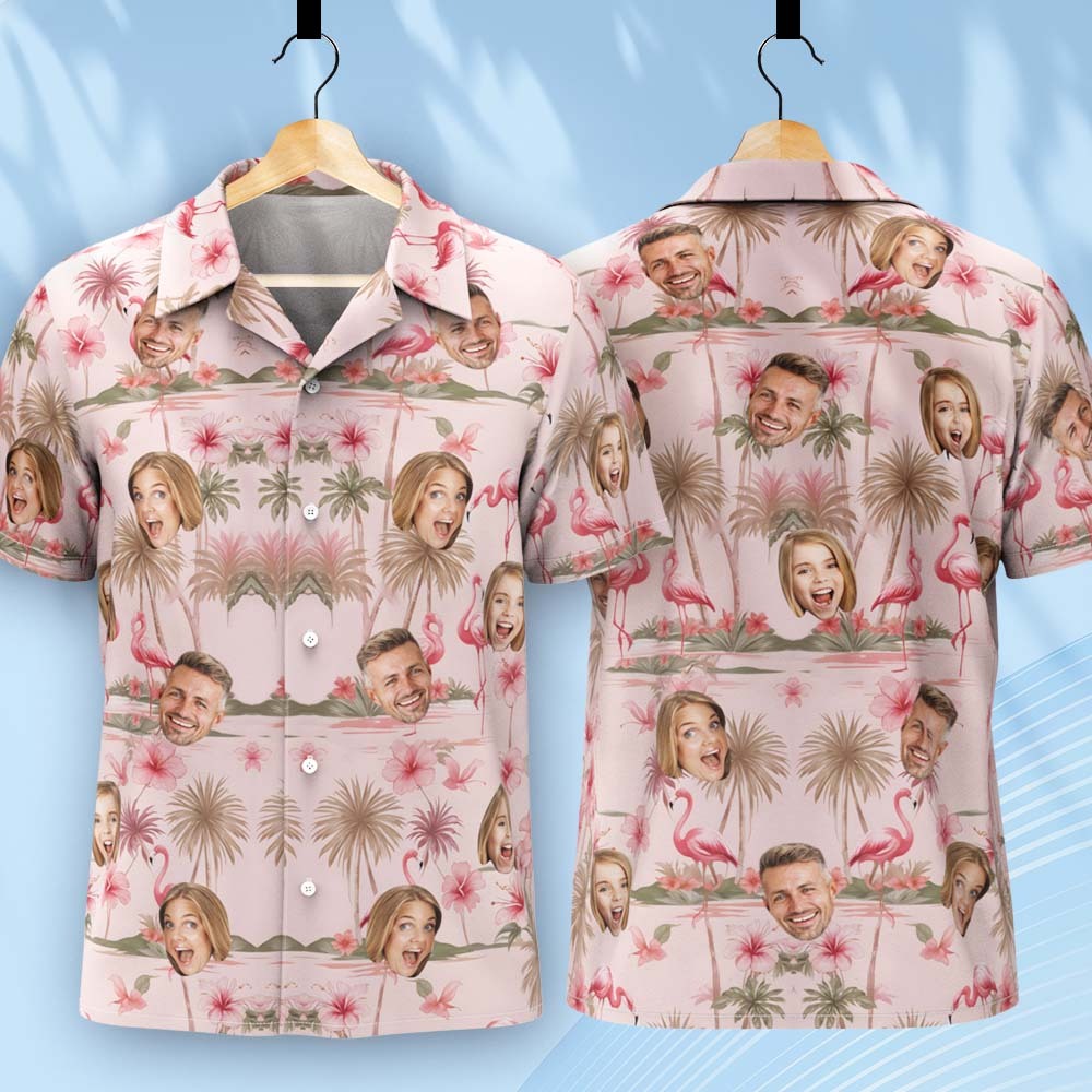 Flamingo Hibicus Hawaiian Shirt, Flamingo Pink Summer Shirt, Beach Vibes Shirt - auphotoblanket