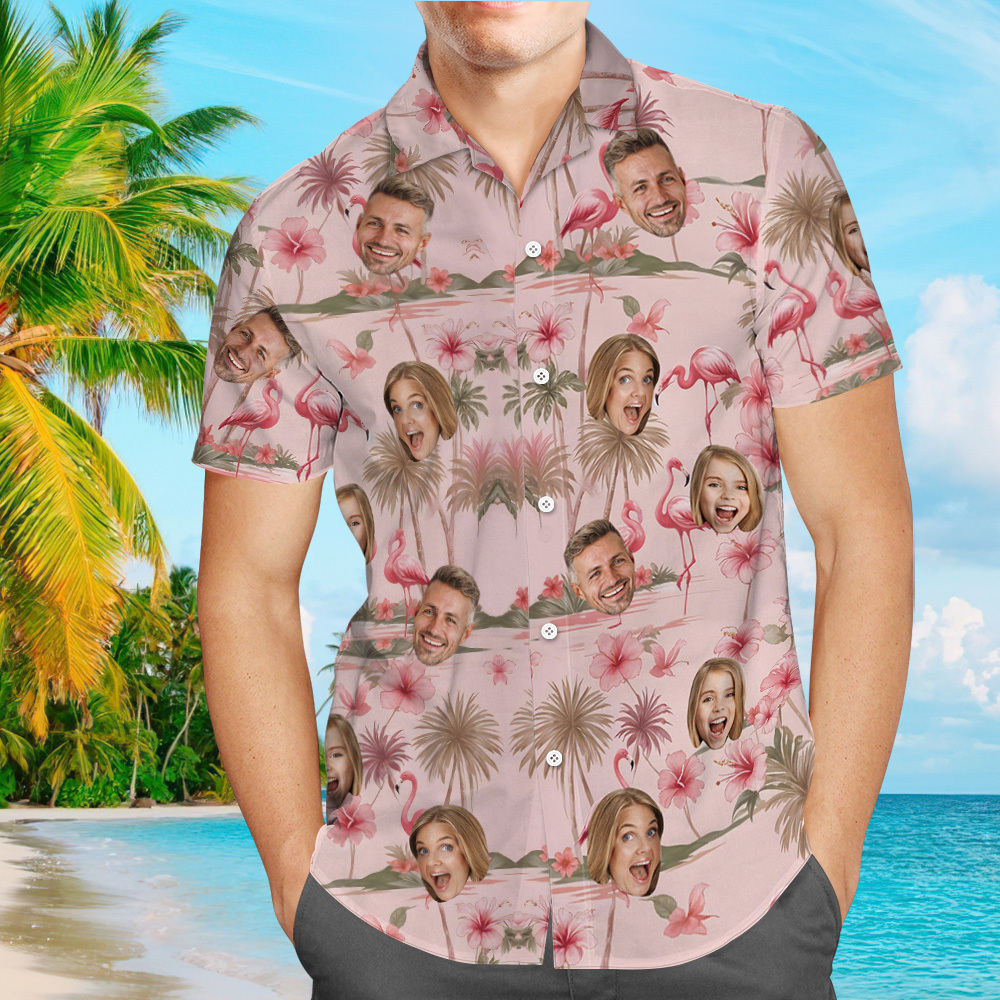 Flamingo Hibicus Hawaiian Shirt, Flamingo Pink Summer Shirt, Beach Vibes Shirt - auphotoblanket