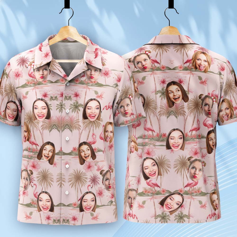 Flamingo Hibicus Hawaiian Shirt, Flamingo Pink Summer Shirt, Beach Vibes Shirt - auphotoblanket