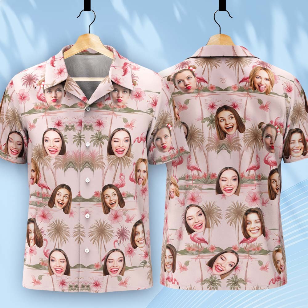 Flamingo Hibicus Hawaiian Shirt, Flamingo Pink Summer Shirt, Beach Vibes Shirt - auphotoblanket