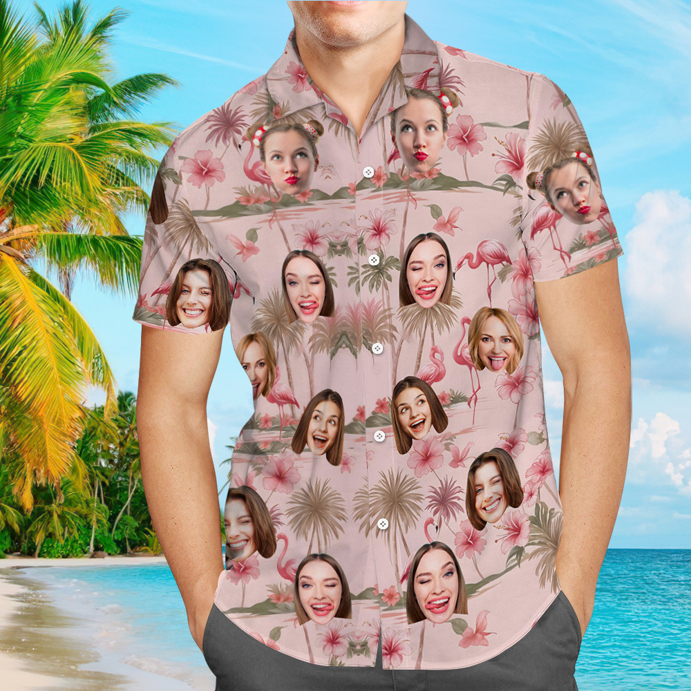 Flamingo Hibicus Hawaiian Shirt, Flamingo Pink Summer Shirt, Beach Vibes Shirt - auphotoblanket