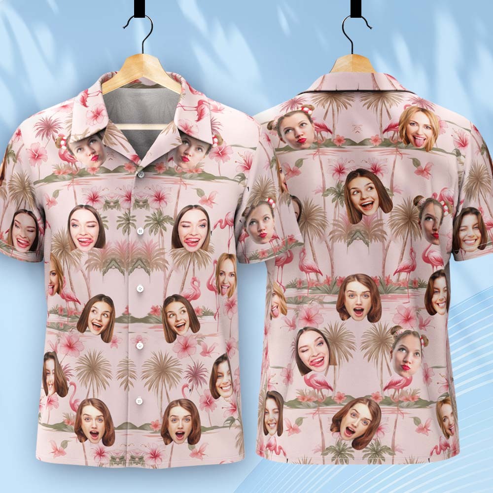 Flamingo Hibicus Hawaiian Shirt, Flamingo Pink Summer Shirt, Beach Vibes Shirt - auphotoblanket