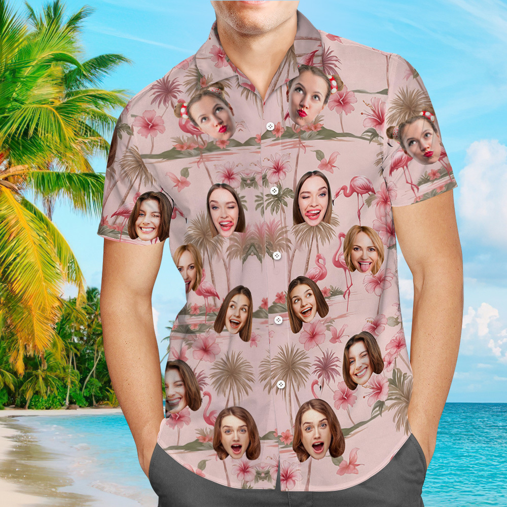 Flamingo Hibicus Hawaiian Shirt, Flamingo Pink Summer Shirt, Beach Vibes Shirt - auphotoblanket