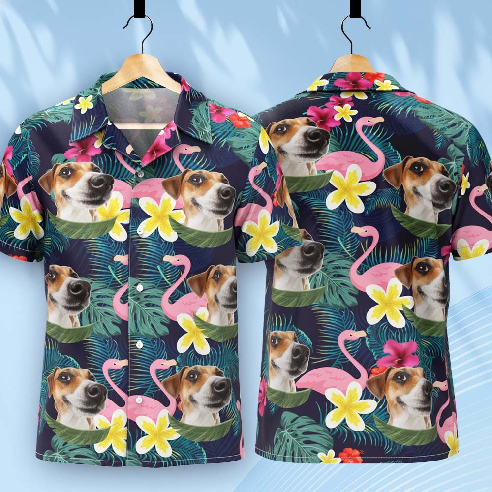 Custom Dog Photo Hawaiian Shirt, Personalized Hawaiian Shirt With Face, Custom Tropical Flower Hawaiian Shirt, Funny Hawaiian Shirt For Men - auphotoblanket