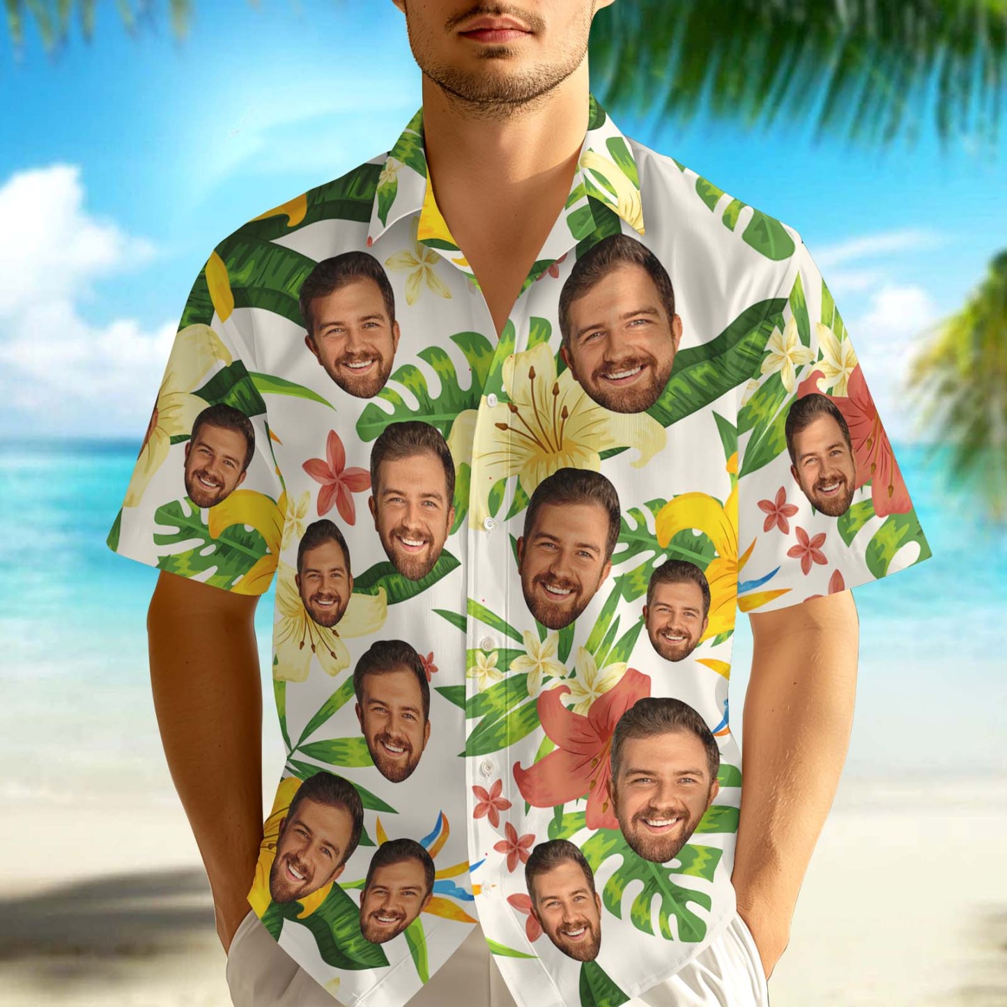 Custom Face Hawaiian Shirt from photos - Family Party Shirt from Dog Pet Face - Bachelorette Shirt Funny Summer Clothing - auphotoblanket
