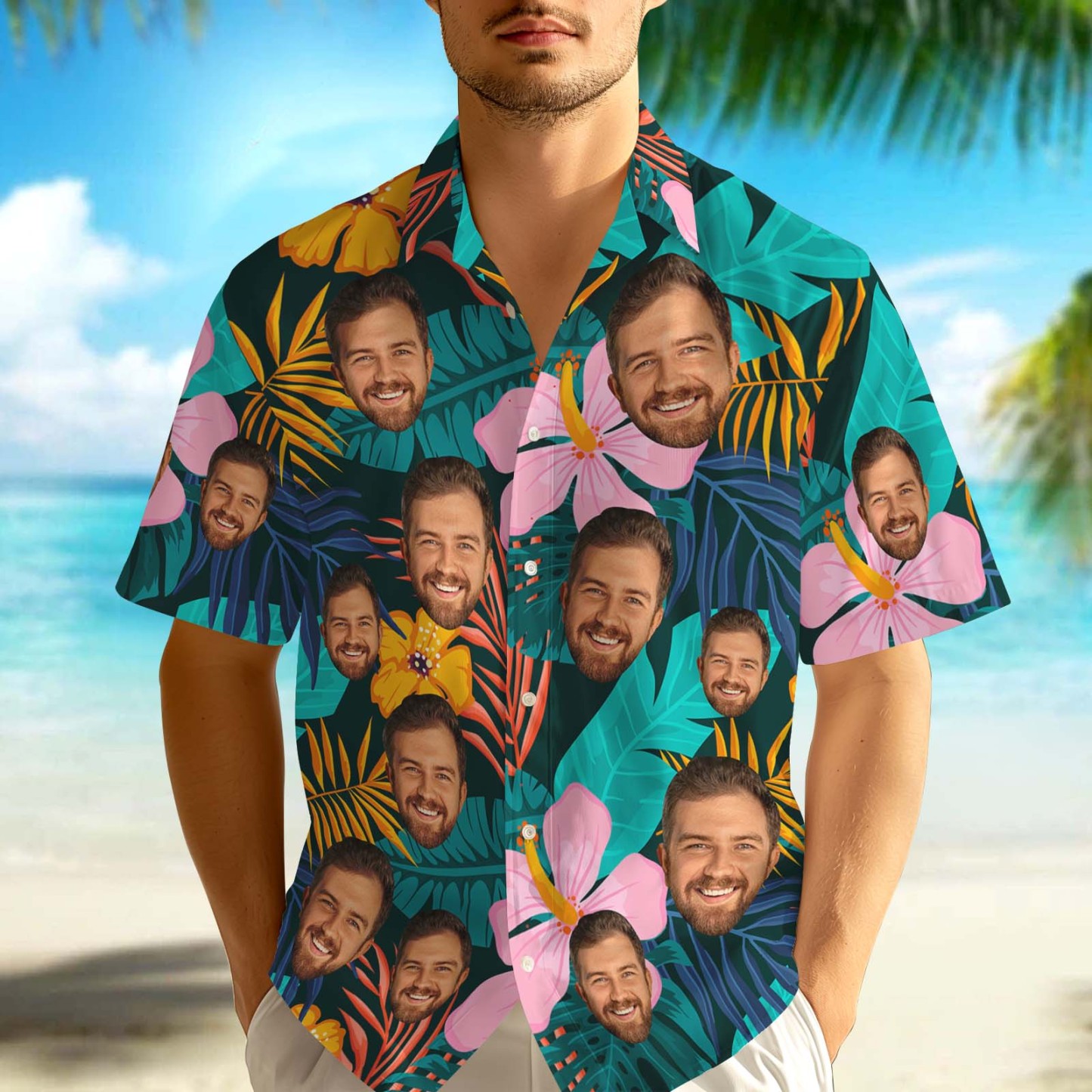 Custom Face Hawaiian Shirt from photos - Family Party Shirt from Dog Pet Face - Bachelorette Shirt Funny Summer Clothing - auphotoblanket