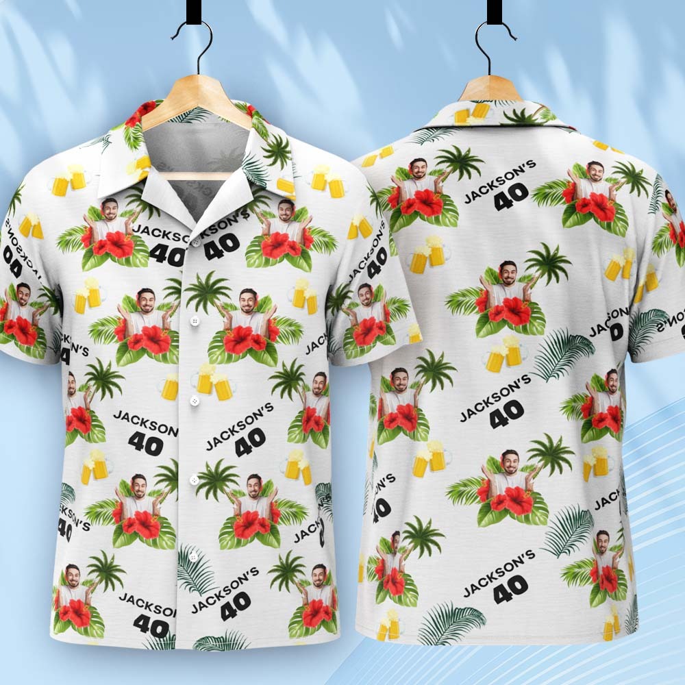 Custom Birthday Shirt with Faces Hawaiian Shirt with Text Birthday Party Shirt for Men Birthday Gifts - auphotoblanket