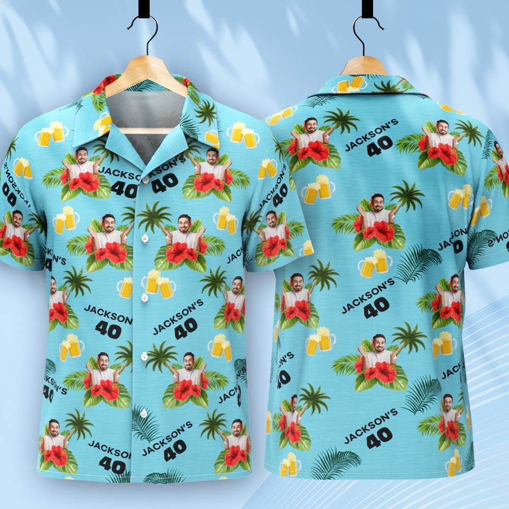 Custom Birthday Shirt with Faces Hawaiian Shirt with Text Birthday Party Shirt for Men Birthday Gifts - auphotoblanket