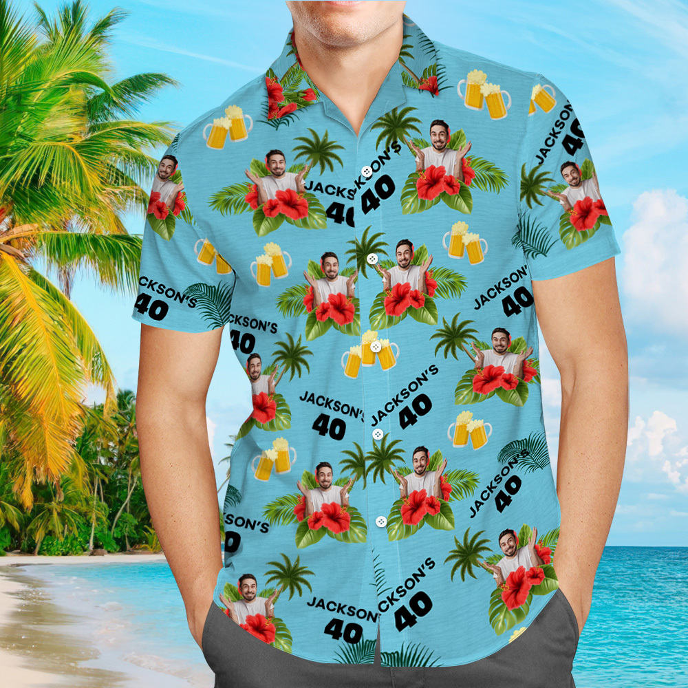 Custom Birthday Shirt with Faces Hawaiian Shirt with Text Birthday Party Shirt for Men Birthday Gifts - auphotoblanket