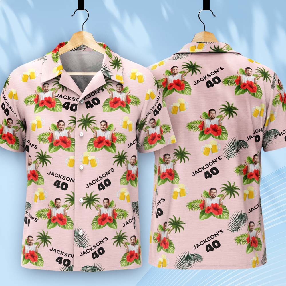 Custom Birthday Shirt with Faces Hawaiian Shirt with Text Birthday Party Shirt for Men Birthday Gifts - auphotoblanket