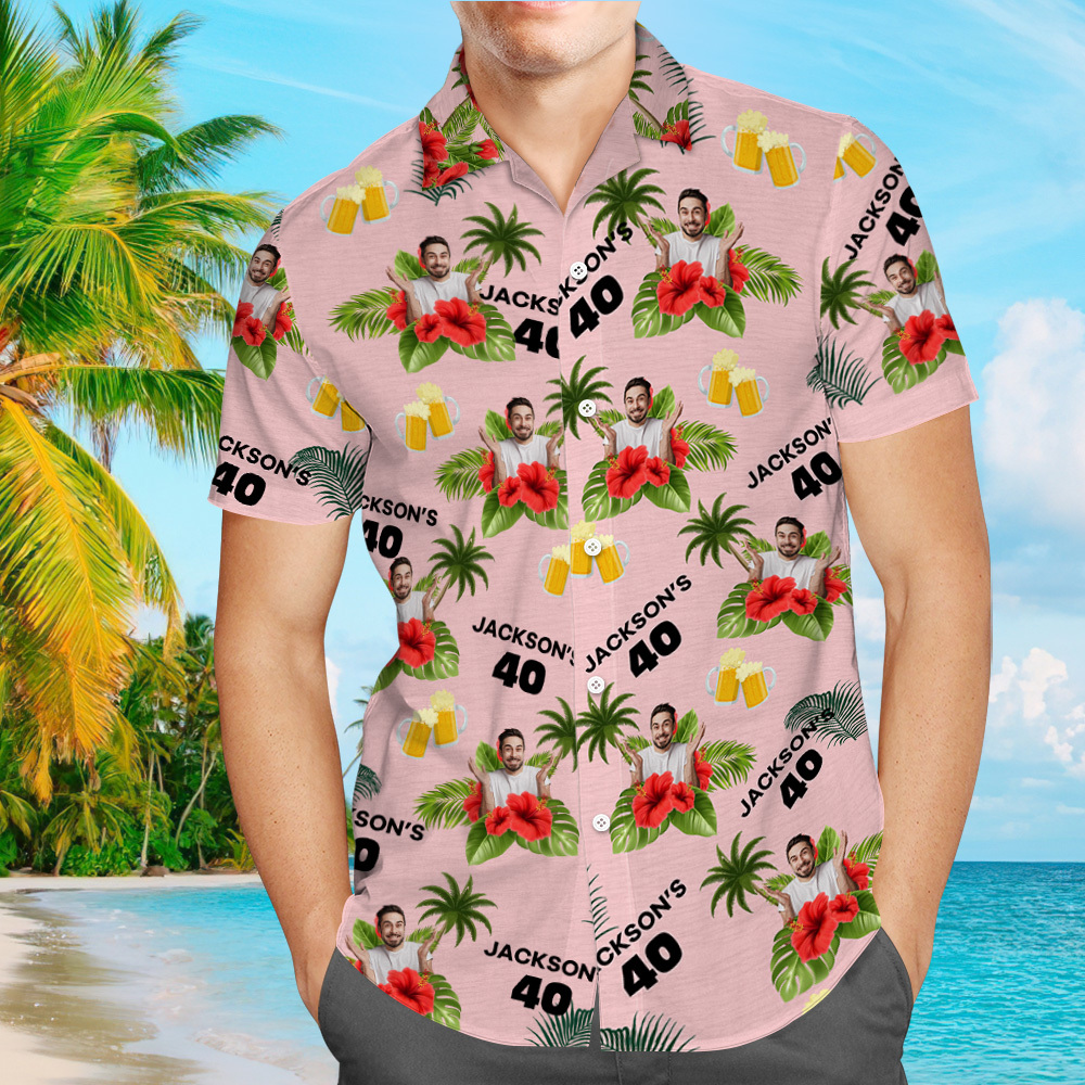 Custom Birthday Shirt with Faces Hawaiian Shirt with Text Birthday Party Shirt for Men Birthday Gifts - auphotoblanket