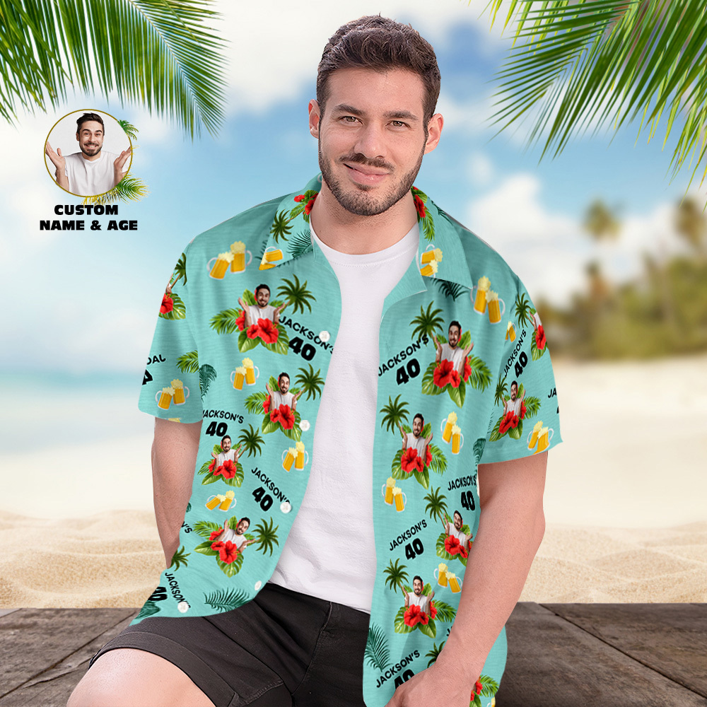 Custom Birthday Shirt with Faces Hawaiian Shirt with Text Birthday Party Shirt for Men Birthday Gifts - auphotoblanket