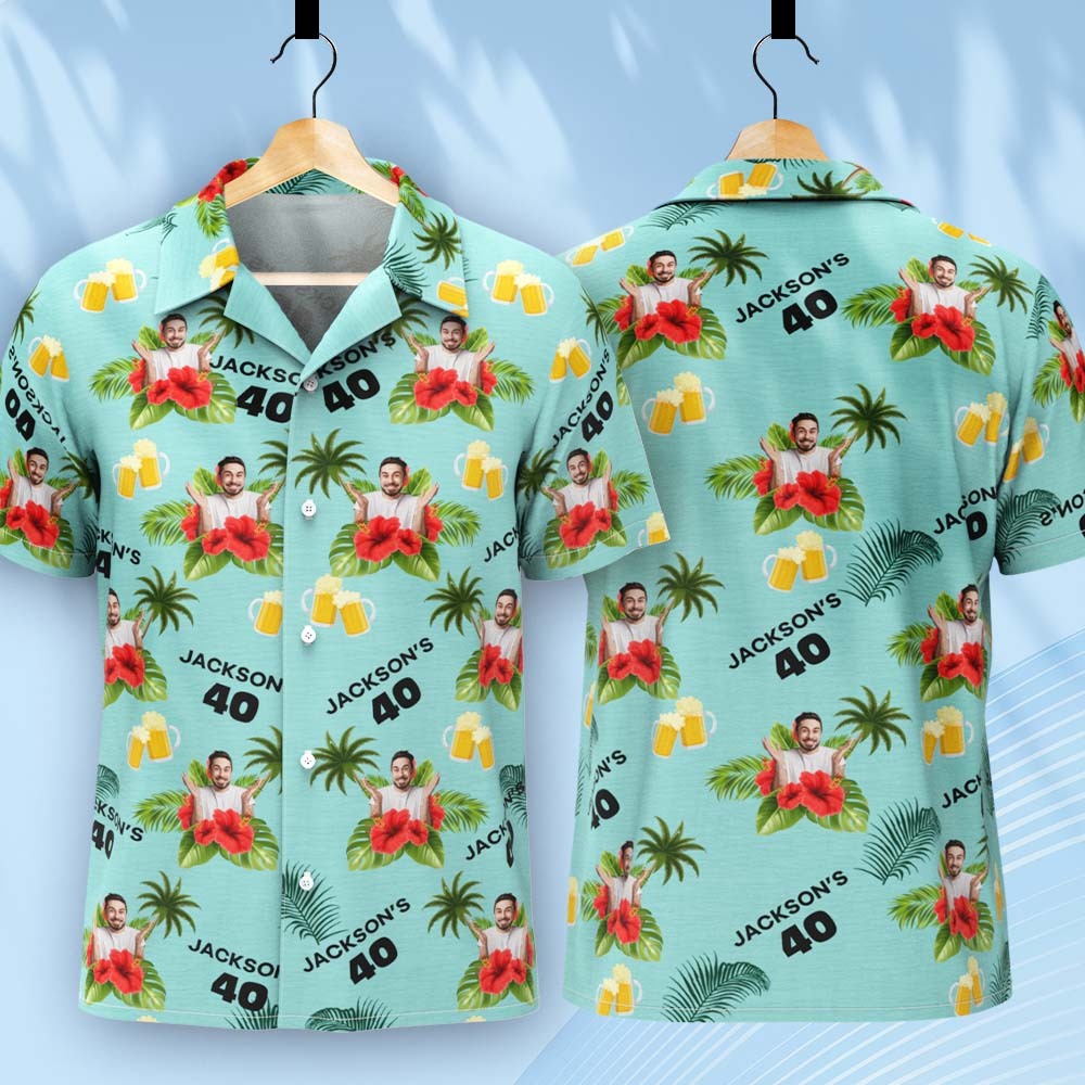 Custom Birthday Shirt with Faces Hawaiian Shirt with Text Birthday Party Shirt for Men Birthday Gifts - auphotoblanket