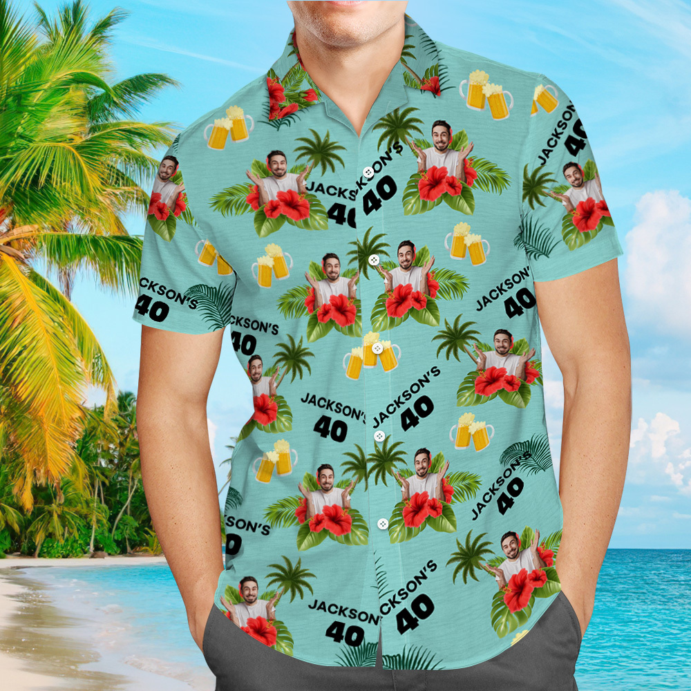 Custom Birthday Shirt with Faces Hawaiian Shirt with Text Birthday Party Shirt for Men Birthday Gifts - auphotoblanket