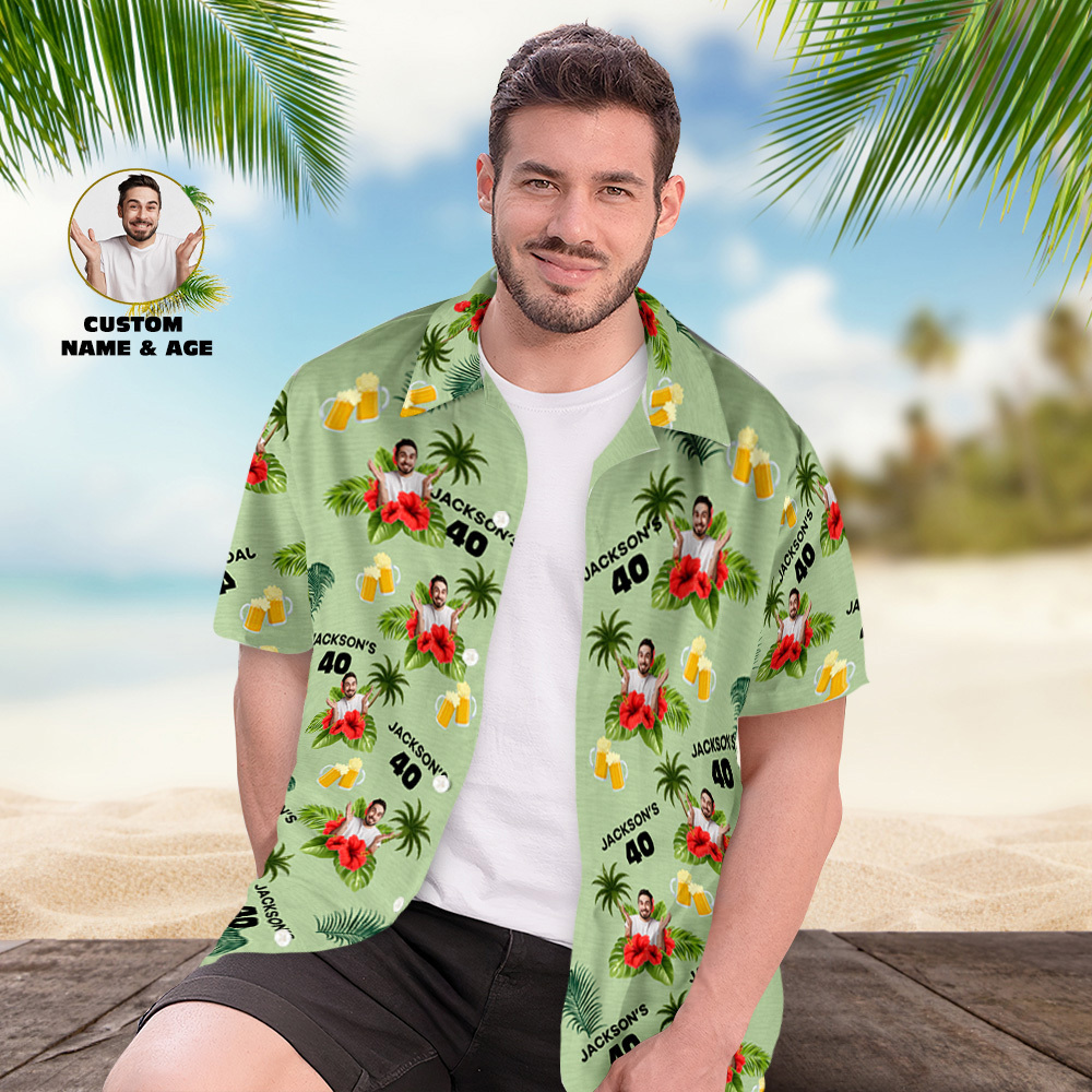 Custom Birthday Shirt with Faces Hawaiian Shirt with Text Birthday Party Shirt for Men Birthday Gifts - auphotoblanket