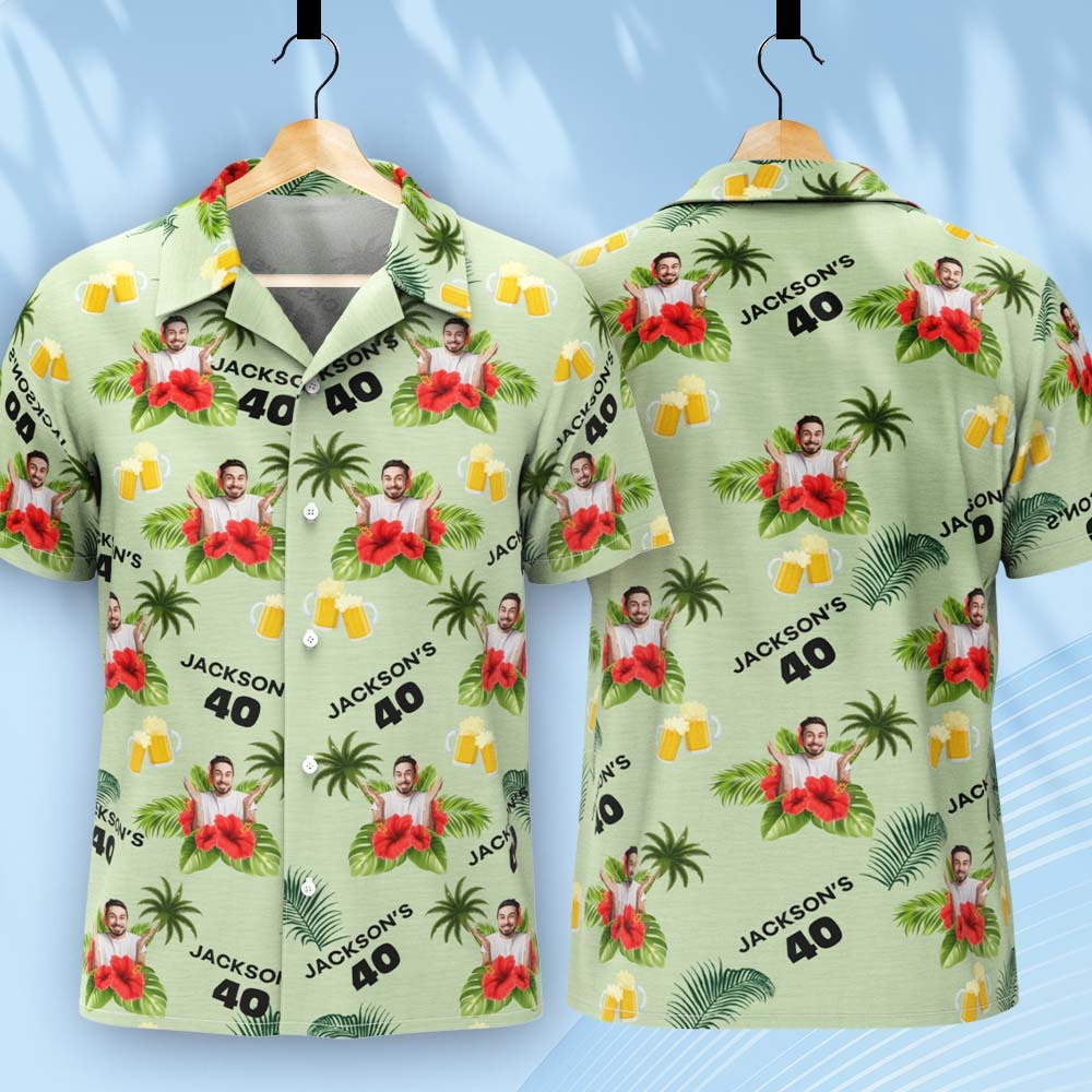 Custom Birthday Shirt with Faces Hawaiian Shirt with Text Birthday Party Shirt for Men Birthday Gifts - auphotoblanket