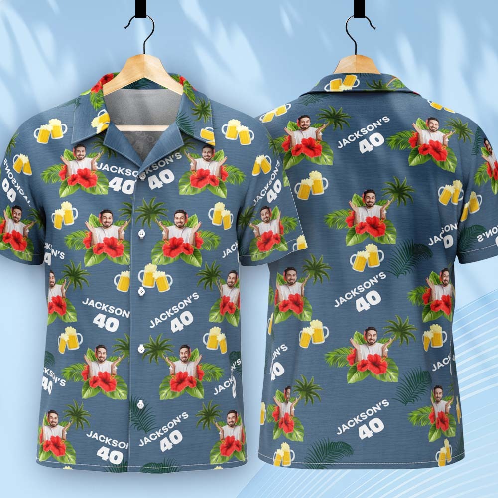 Custom Birthday Shirt with Faces Hawaiian Shirt with Text Birthday Party Shirt for Men Birthday Gifts - auphotoblanket