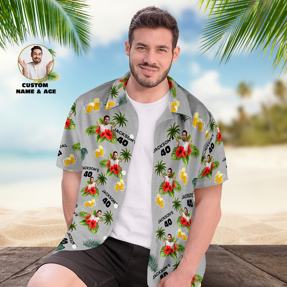 Custom Birthday Shirt with Faces Hawaiian Shirt with Text Birthday Party Shirt for Men Birthday Gifts - auphotoblanket