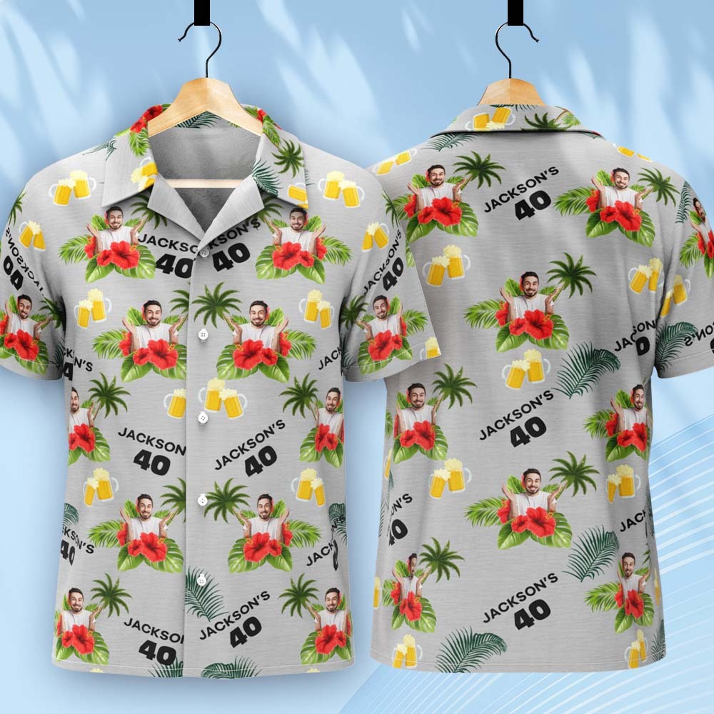Custom Birthday Shirt with Faces Hawaiian Shirt with Text Birthday Party Shirt for Men Birthday Gifts - auphotoblanket