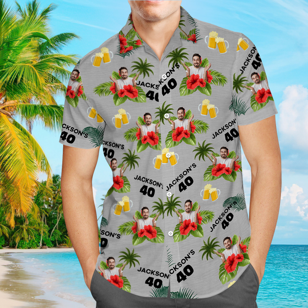 Custom Birthday Shirt with Faces Hawaiian Shirt with Text Birthday Party Shirt for Men Birthday Gifts - auphotoblanket
