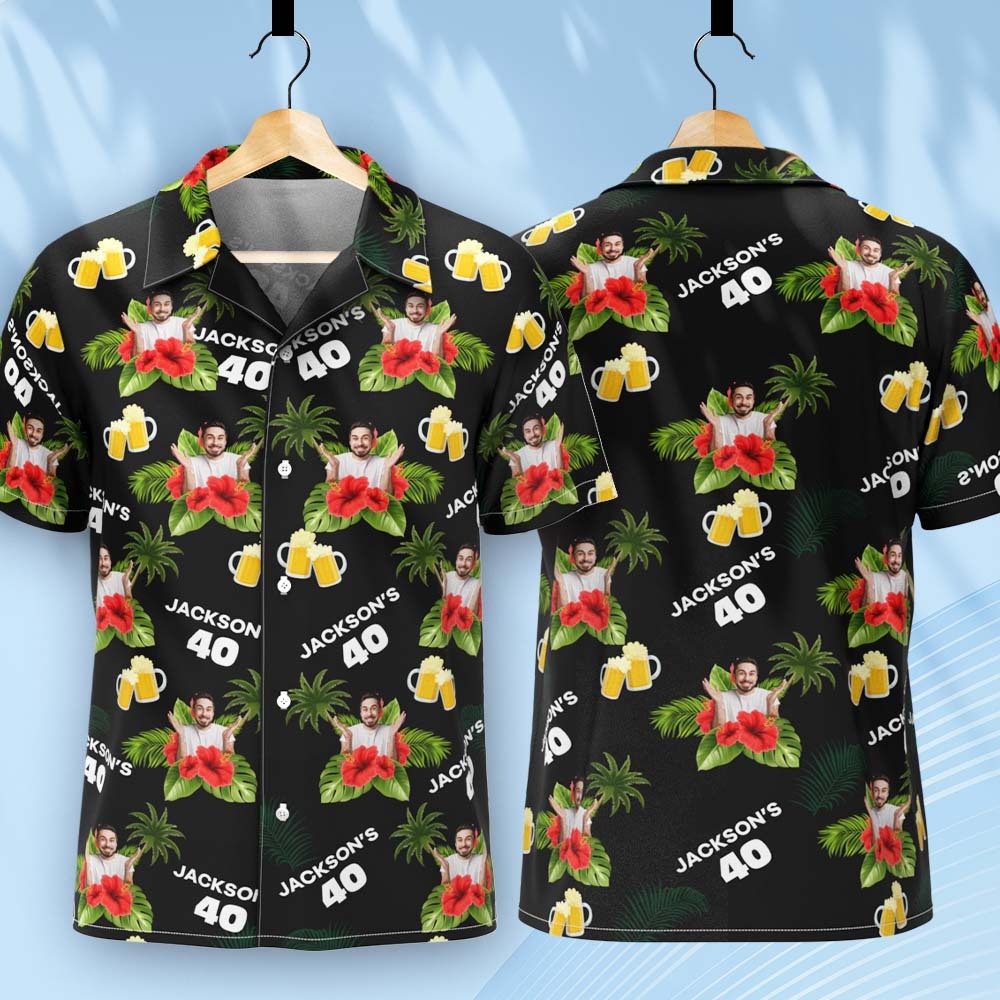 Custom Birthday Shirt with Faces Hawaiian Shirt with Text Birthday Party Shirt for Men Birthday Gifts - auphotoblanket