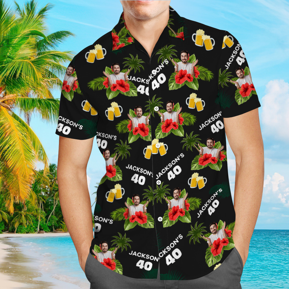 Custom Birthday Shirt with Faces Hawaiian Shirt with Text Birthday Party Shirt for Men Birthday Gifts - auphotoblanket