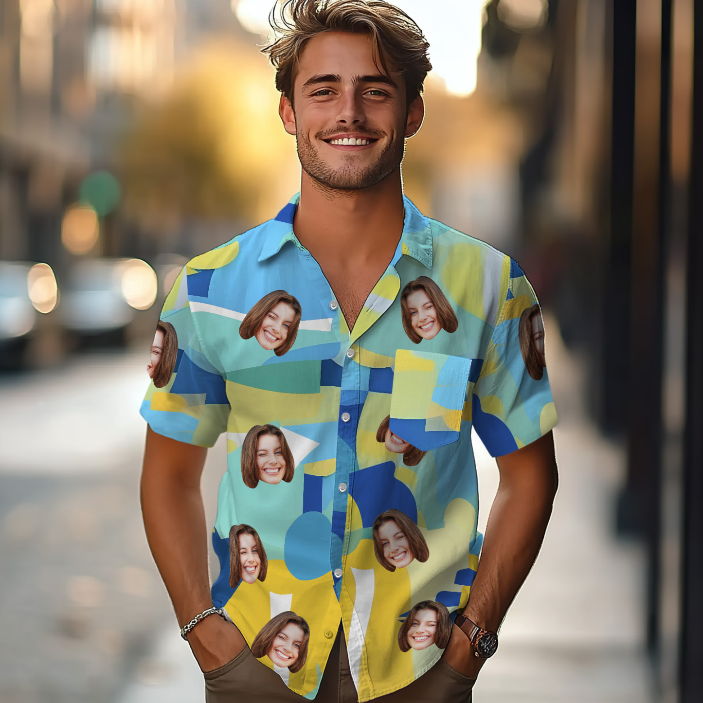 Custom Photo Colorful Geometric Shapes Shirts Custom Beach Shirts For Him - auphotoblanket