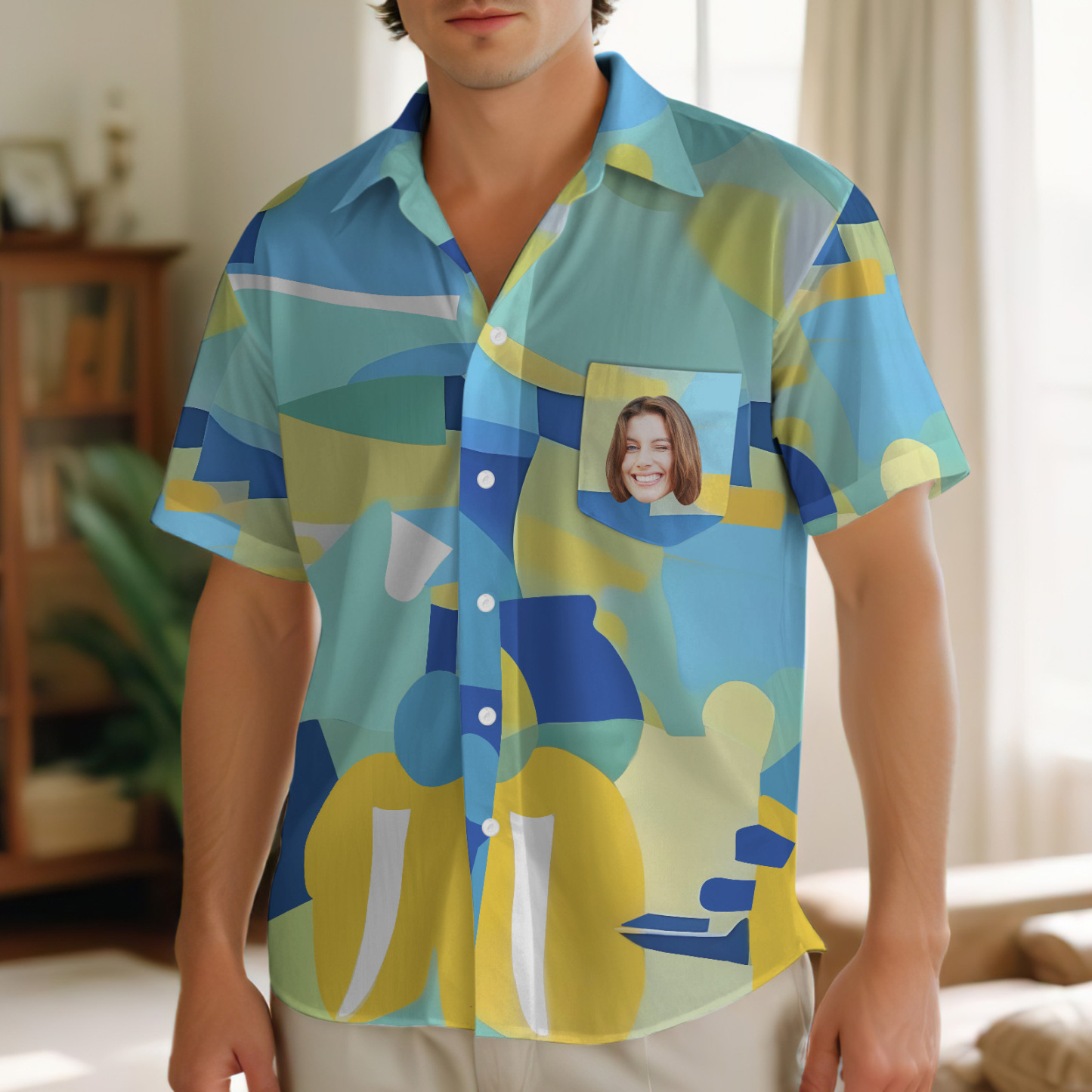 Custom Photo Colorful Geometric Shapes Shirts Custom Beach Shirts For Him - auphotoblanket