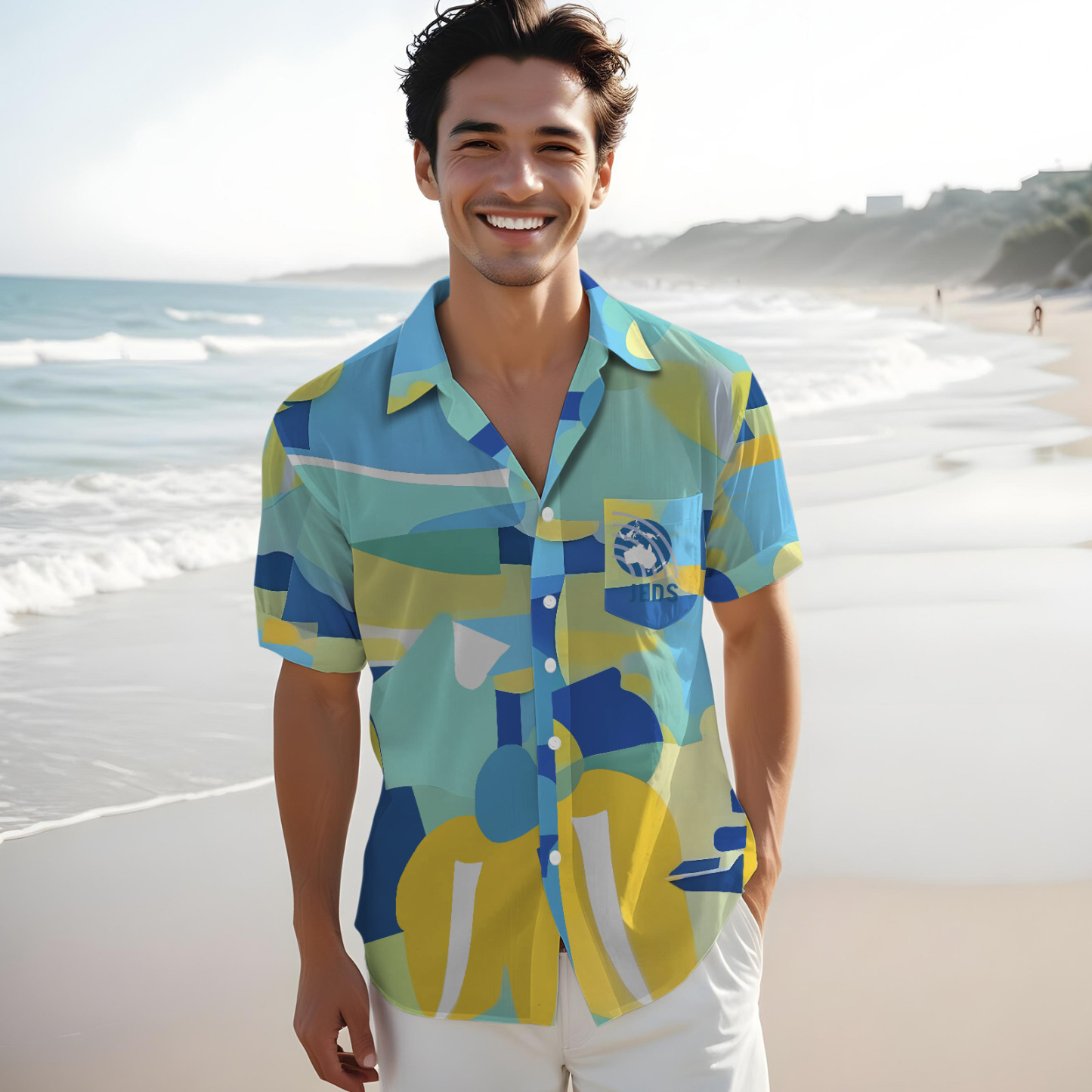 Custom Photo Colorful Geometric Shapes Shirts Custom Beach Shirts For Him - auphotoblanket