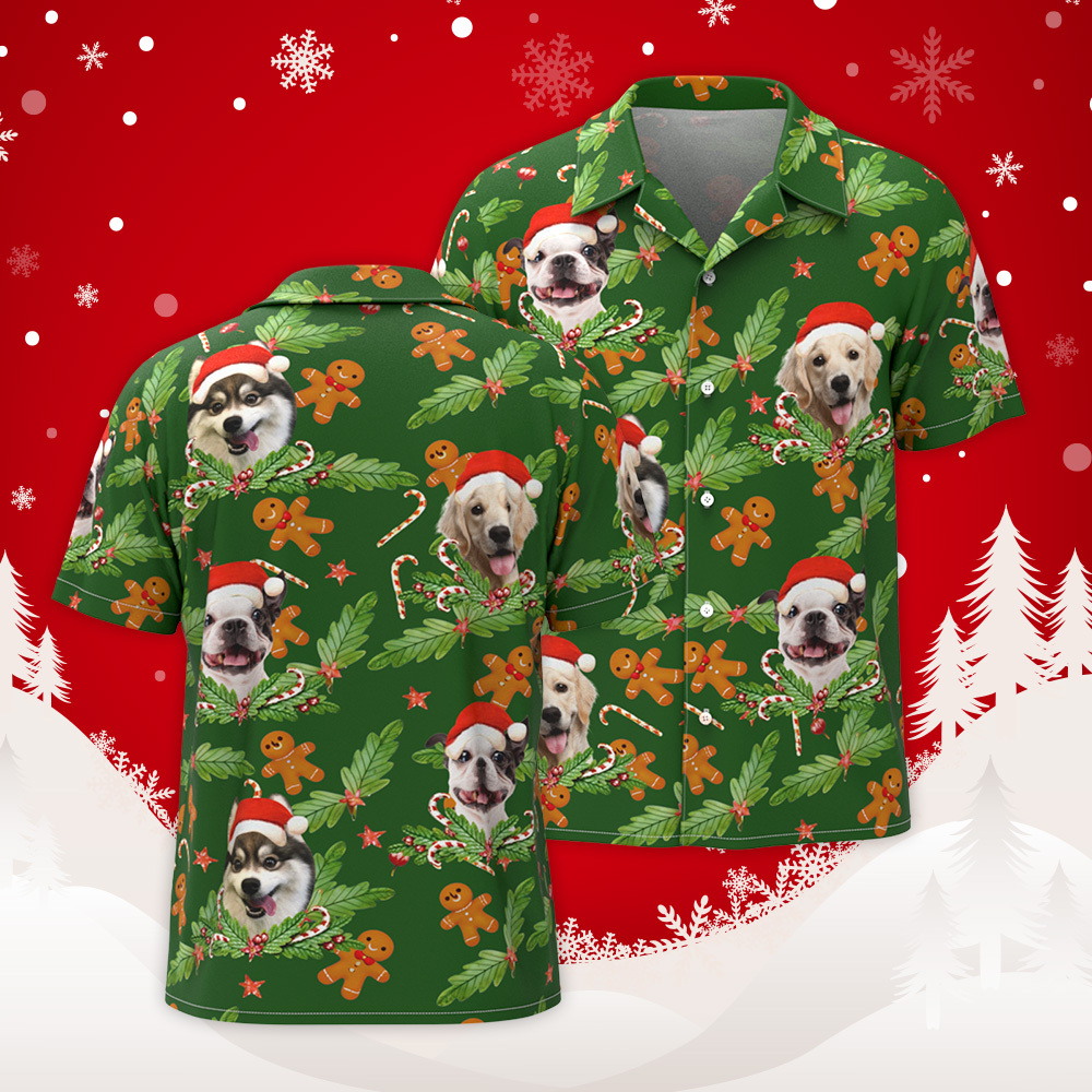 Custom Photo Gingerbread Hawaiian Shirt Personalized Candy Cane Hawaiian Shirt Gift For Christmas - auphotoblanket