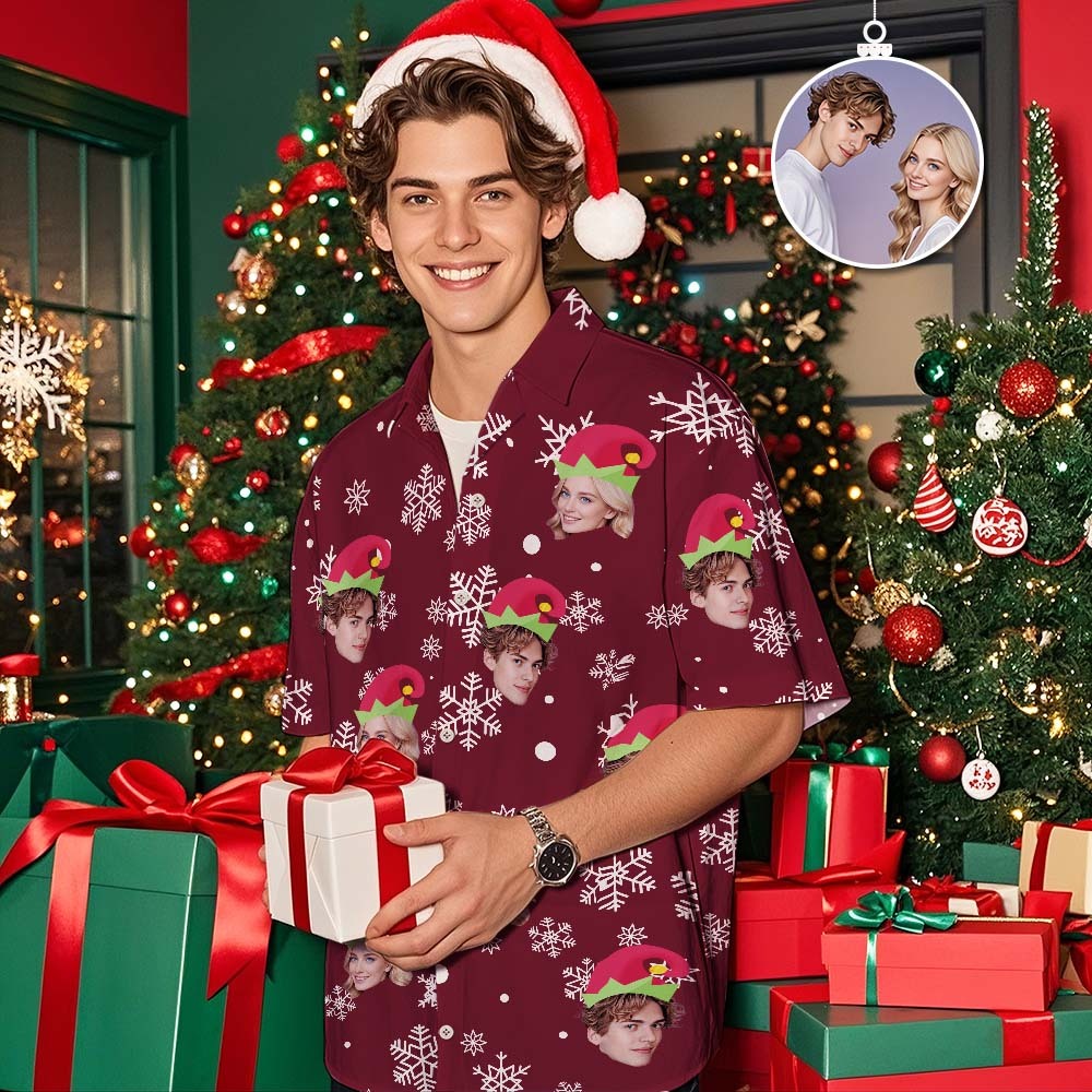 Custom Christmas Shirt with Face, Custom Face Shirt, Christmas Shirt Family, Xmas Shirt, Custom Picture Hawaiian Shirt for Bachelor Party - auphotoblanket