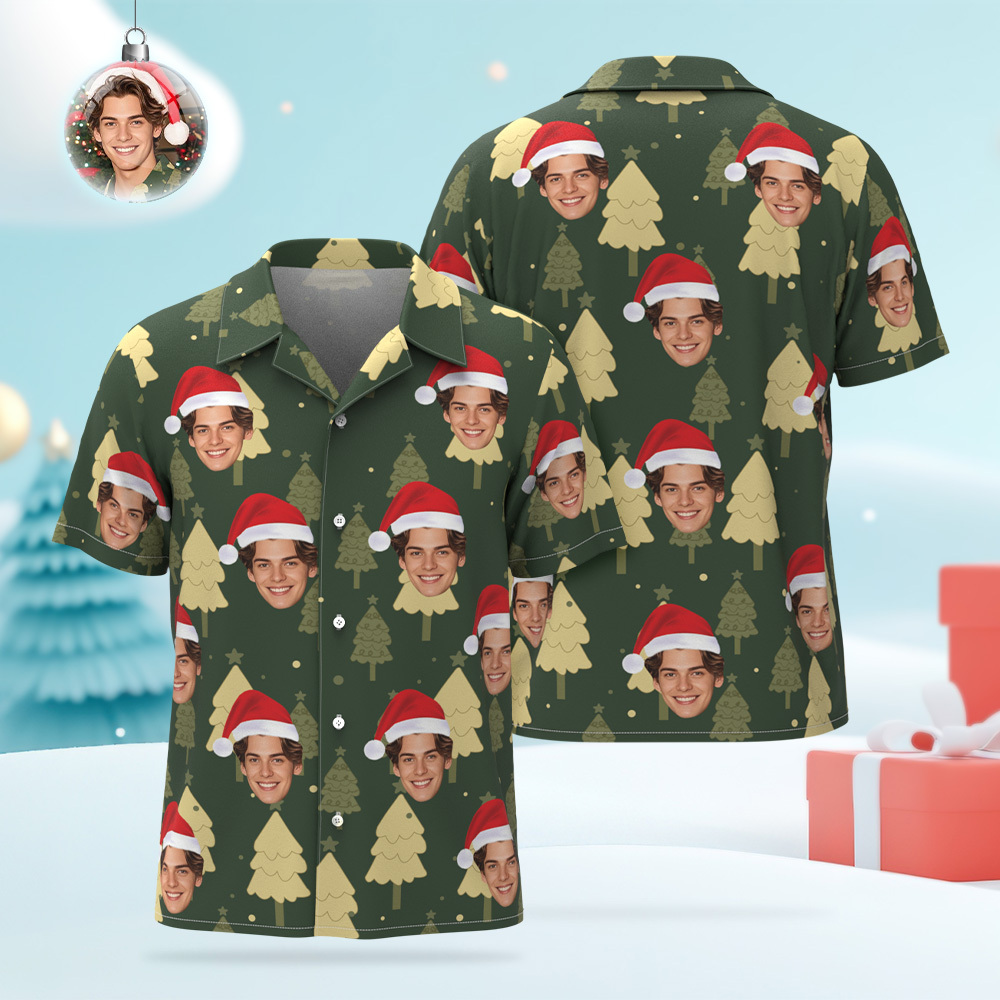 Custom Christmas Shirt with Face, Custom Face Shirt, Christmas Shirt Family, Xmas Shirt, Custom Picture Hawaiian Shirt for Bachelor Party Christmas tree Hawaiian shirt - auphotoblanket