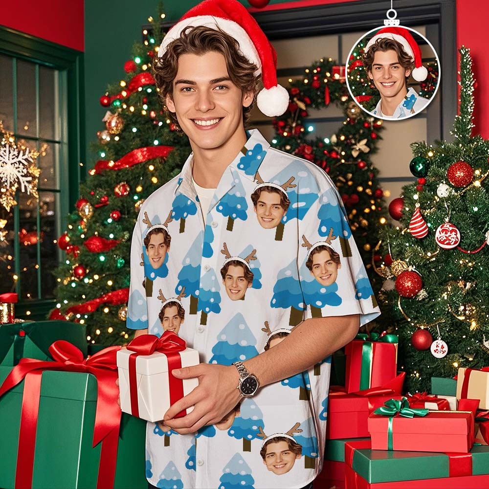 Custom Christmas Shirt with Face, Custom Face Shirt, Christmas Shirt Family, Xmas Shirt, Custom Picture Hawaiian Shirt for Bachelor Party Snowflake Hawaiian Shirt - auphotoblanket