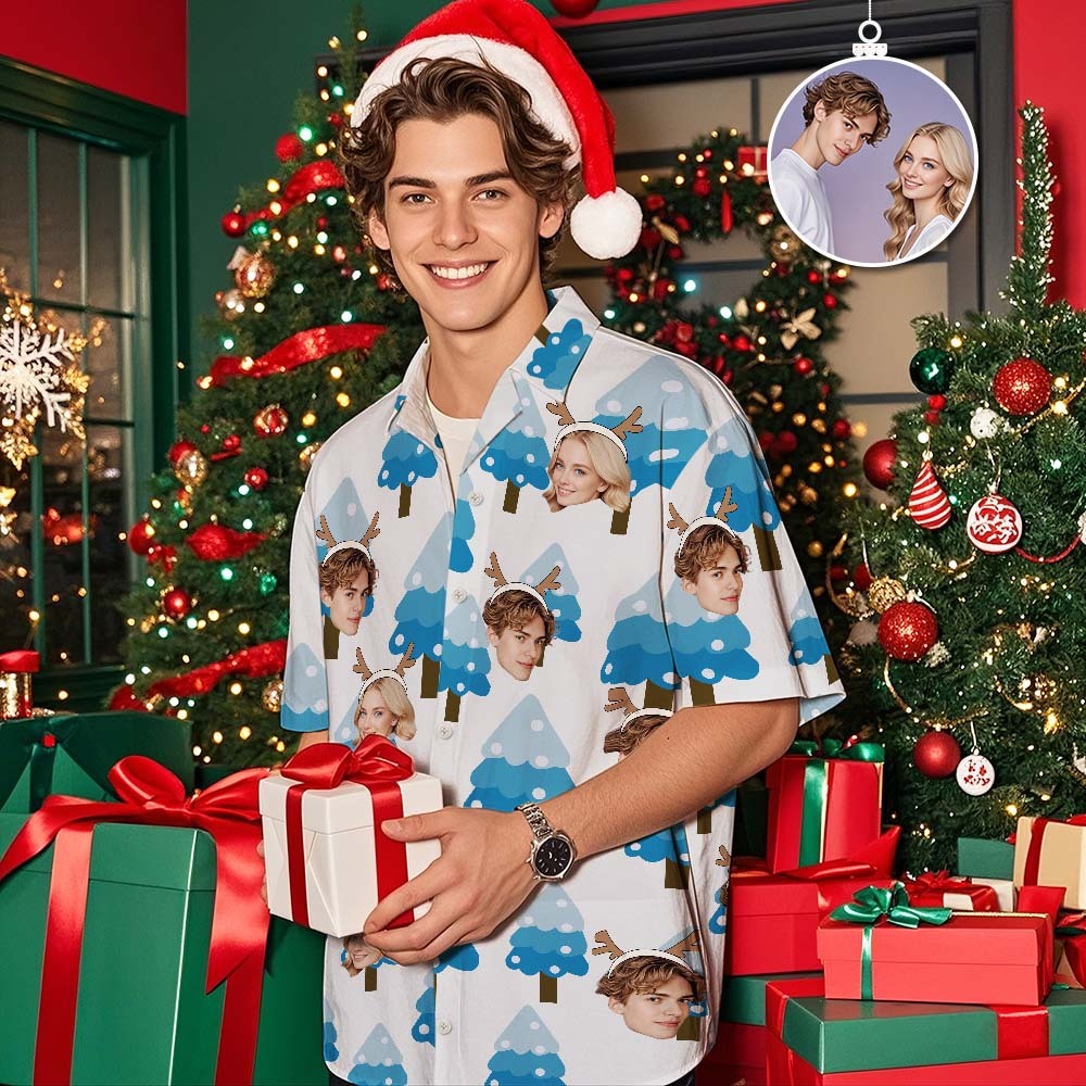 Custom Christmas Shirt with Face, Custom Face Shirt, Christmas Shirt Family, Xmas Shirt, Custom Picture Hawaiian Shirt for Bachelor Party Snowflake Hawaiian Shirt - auphotoblanket