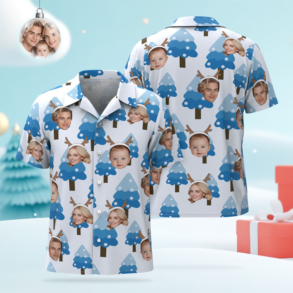 Custom Christmas Shirt with Face, Custom Face Shirt, Christmas Shirt Family, Xmas Shirt, Custom Picture Hawaiian Shirt for Bachelor Party Snowflake Hawaiian Shirt - auphotoblanket