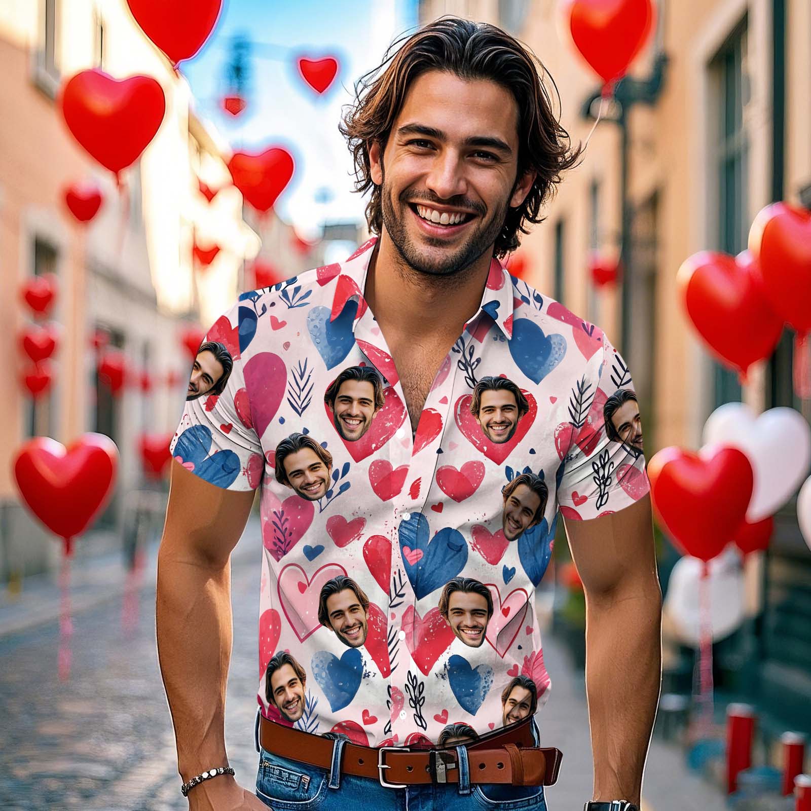 Personalized Pink Heart Hawaiian Shirt Custom Valentine's Day Gift for Couples