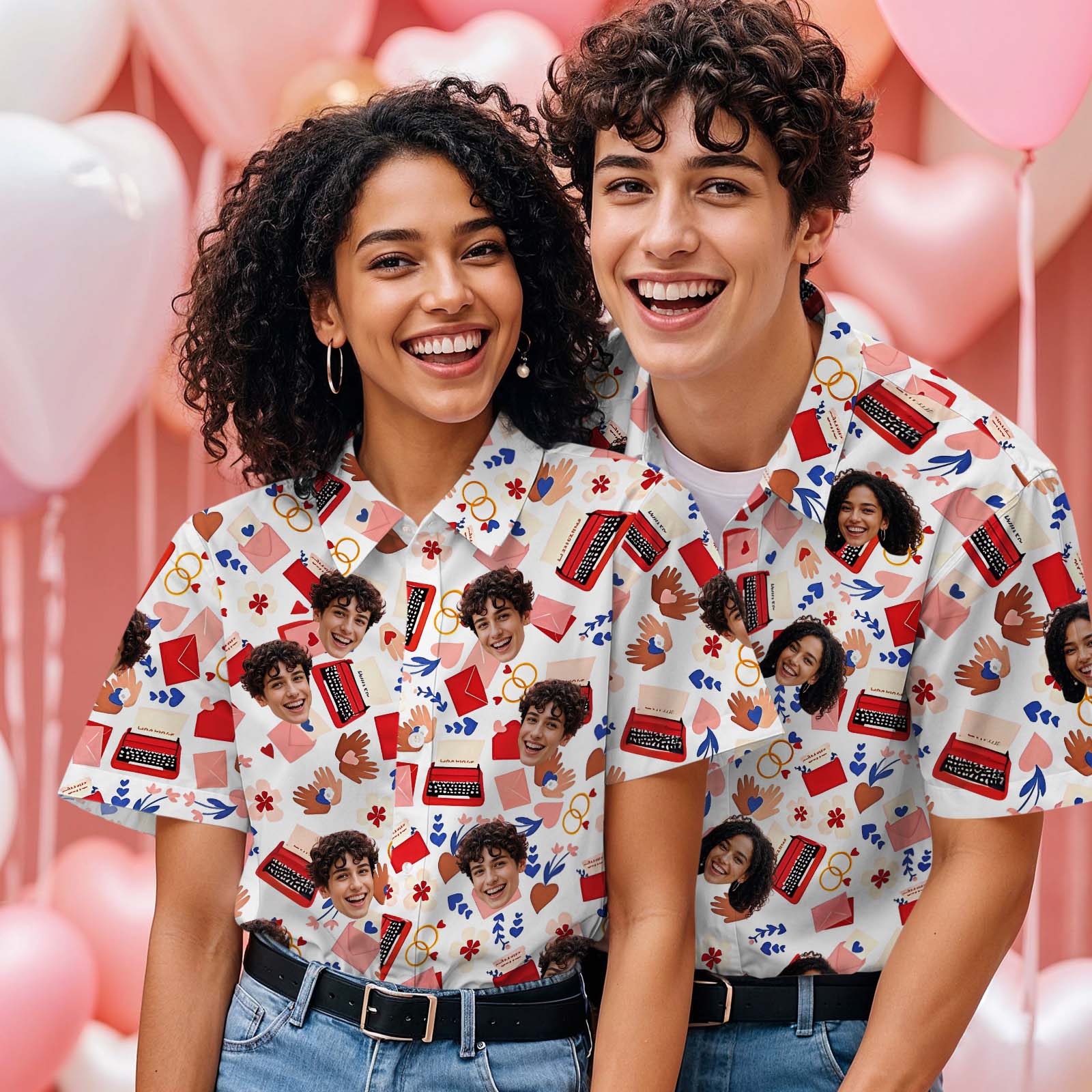 Personalized Valentine's Day Engagement Ring and Love Letter Style Hawaiian Shirt for Couples Best Valentine Matching Shirt Ever