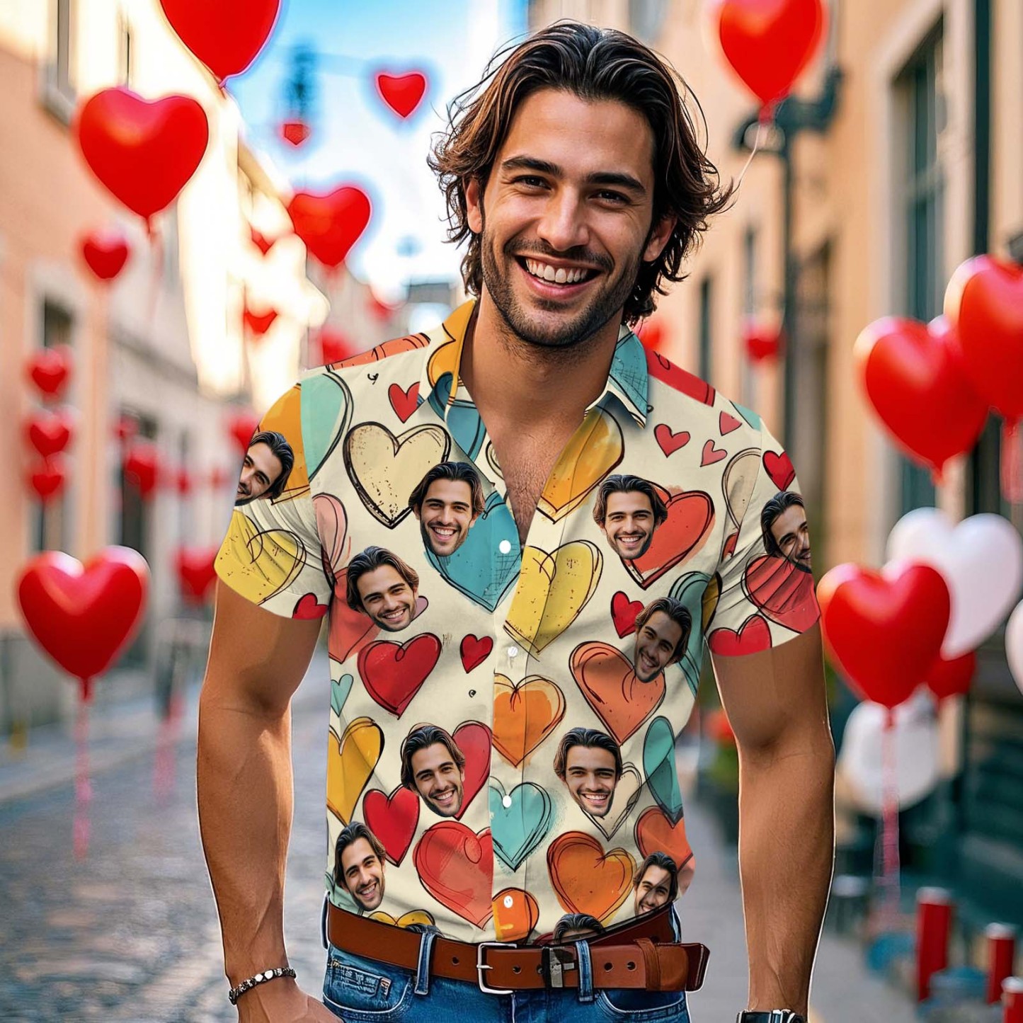 Personalized Hawaiian Shirt Valentine's Day Cartoon Vintage Yellow Heart-Style Custom Hawaiian Shirt for Couples Matching Couple Shirt - auphotoblanket
