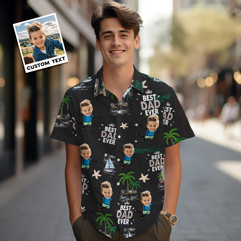 Personalized Face Hawaiian Shirt Best Dad Ever Hawaiian Shirt Men Face Hawaiian Shirt Gift - auphotoblanket