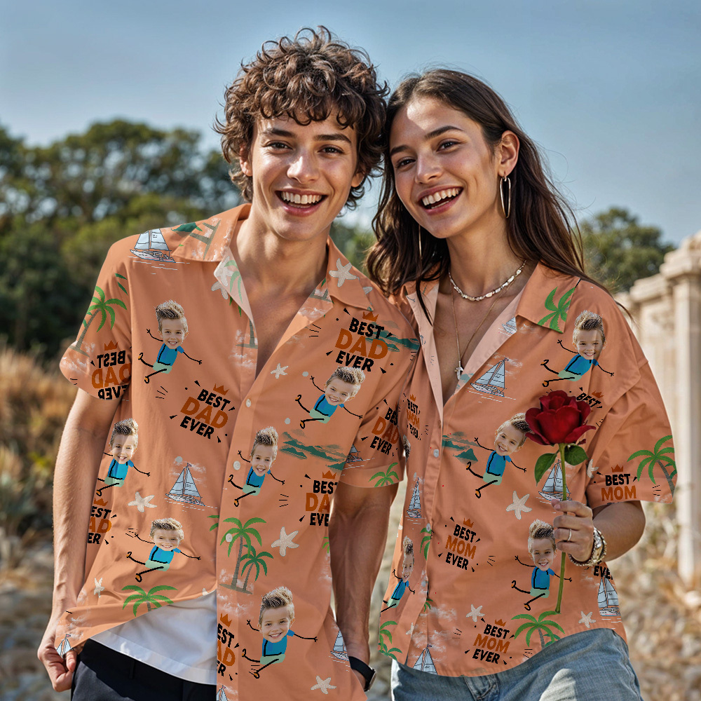 Personalized Face Hawaiian Shirt Best Dad Ever Hawaiian Shirt Men Face Hawaiian Shirt Gift - auphotoblanket