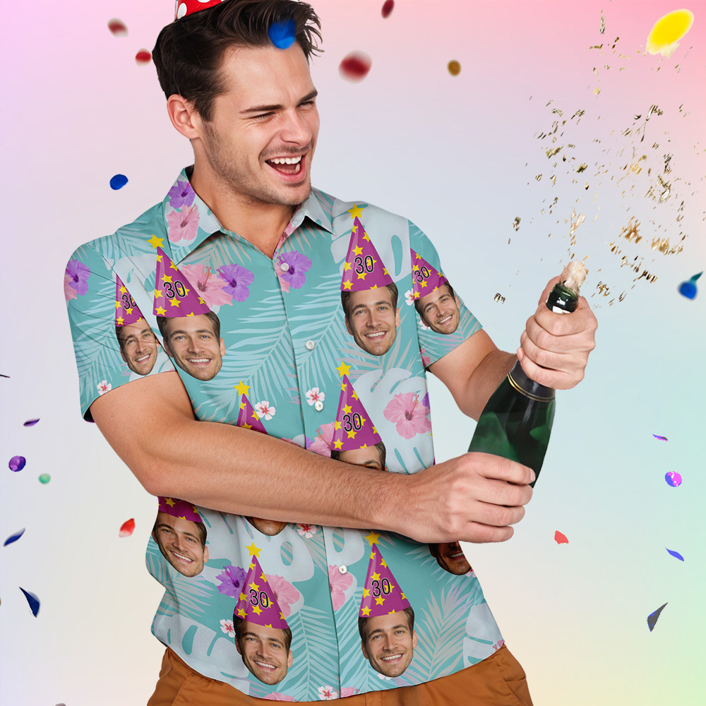 Custom Hawaiian Shirt for Birthday Personalize Flamingo Leaves Shirt Picture Print Shirts Gift for Birthday Party Gift - auphotoblanket