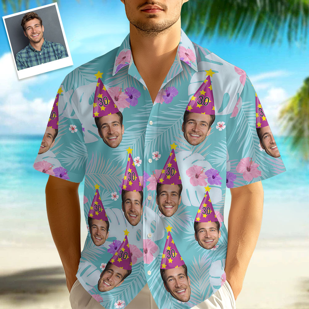 Custom Hawaiian Shirt for Birthday Personalize Flamingo Leaves Shirt Picture Print Shirts Gift for Birthday Party Gift - auphotoblanket