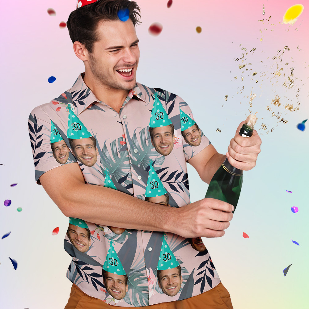 Custom Hawaiian Shirt for Birthday Personalize Flamingo Leaves Shirt Picture Print Shirts Gift for Birthday Party Gift - auphotoblanket
