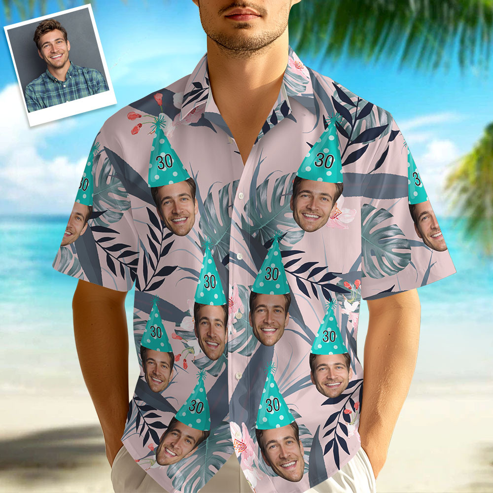 Custom Hawaiian Shirt for Birthday Personalize Flamingo Leaves Shirt Picture Print Shirts Gift for Birthday Party Gift - auphotoblanket