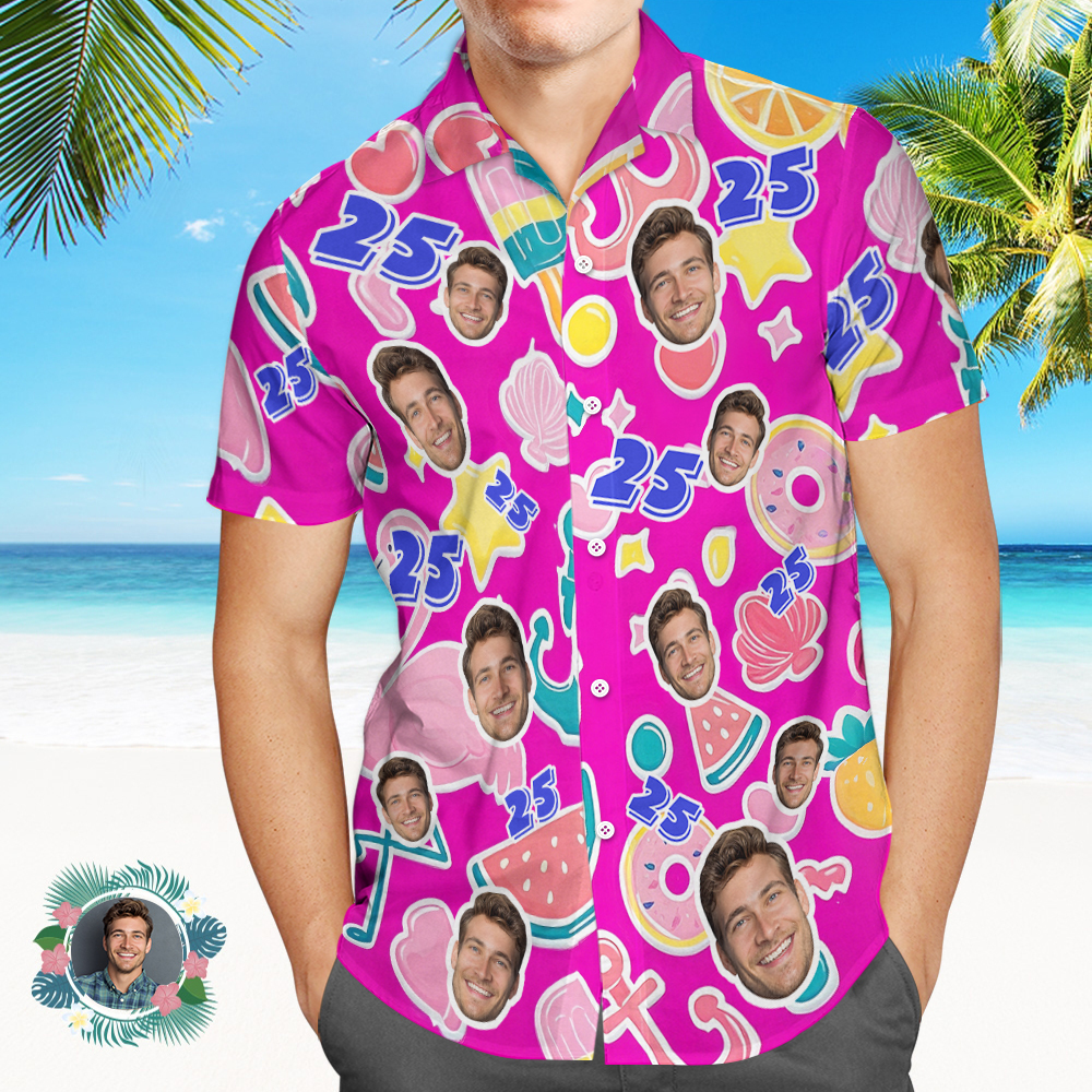 Custom Birthday Face Hawaiian Shirt Photo And Age Hawaiian Shirt Gift Funny Party Shirts - auphotoblanket