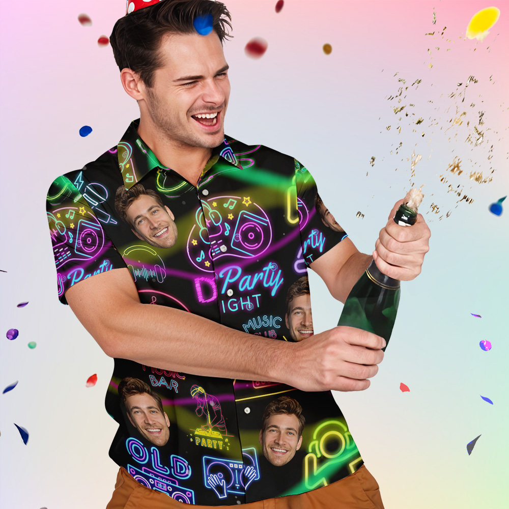 Neon Party Hawaiian Shirt Custom Neon Face Shirt for DJ Parties & Birthday Bashes - auphotoblanket